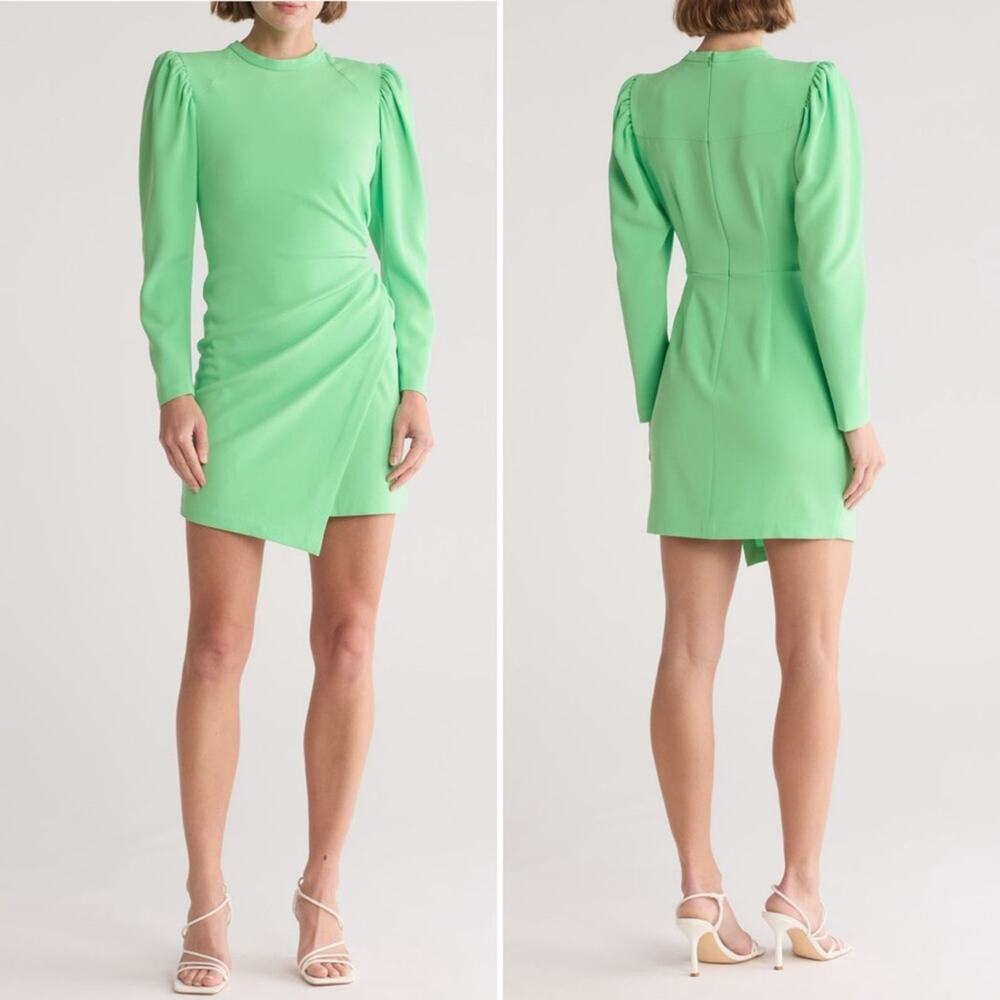ALC Jane Bright Green Long Sleeve Ruched Mini Dress Structured Size 8 NWT - Picture 11 of 11